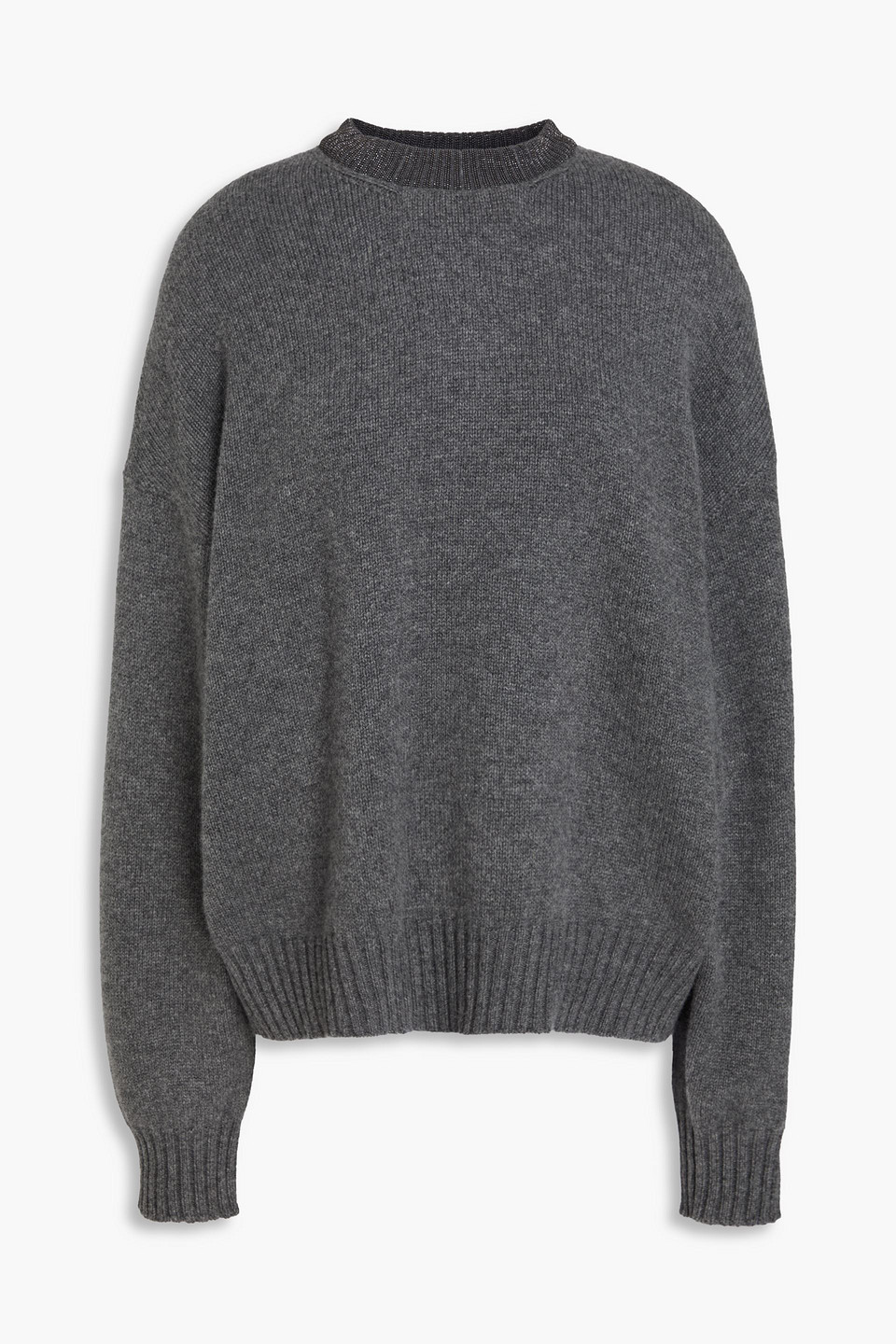 Brunello Cucinelli Bead-embellished Cashmere Sweater In Gray