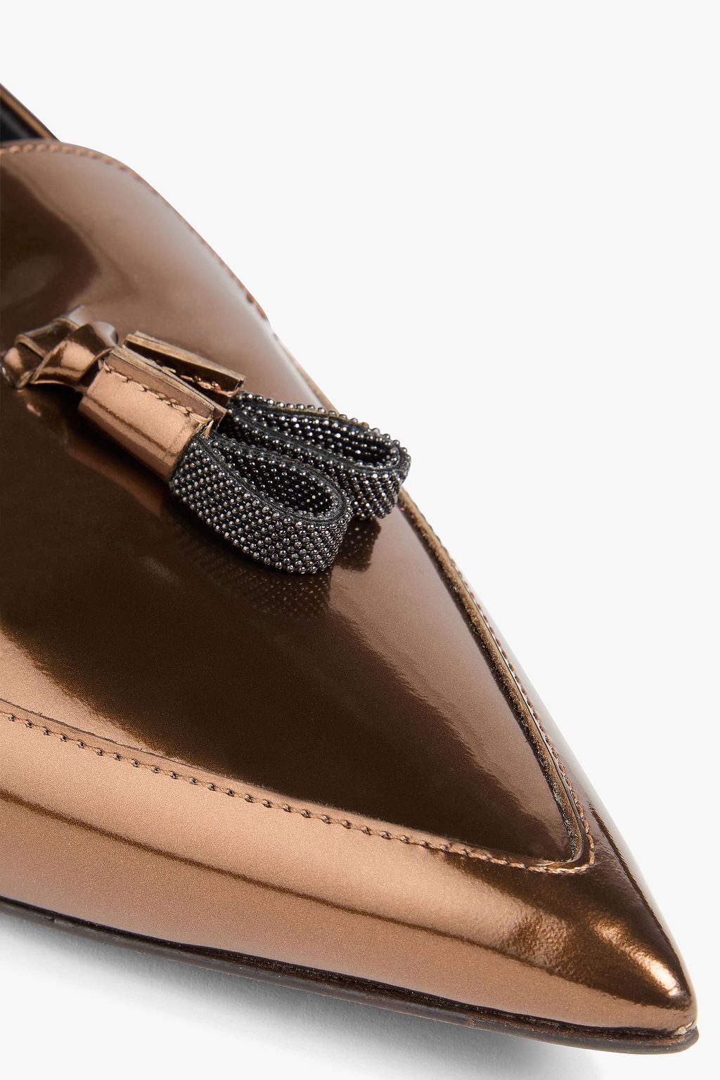 BRUNELLO CUCINELLI 비즈 장식 메탈릭 페이턴트 가죽 로퍼