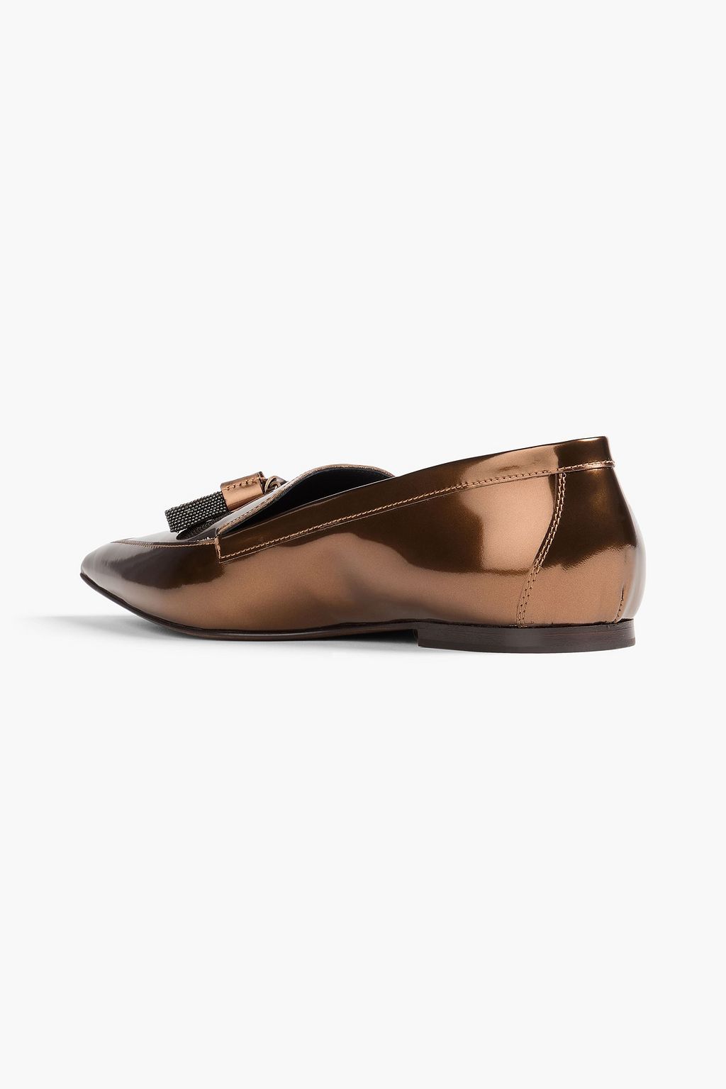 BRUNELLO CUCINELLI 비즈 장식 메탈릭 페이턴트 가죽 로퍼