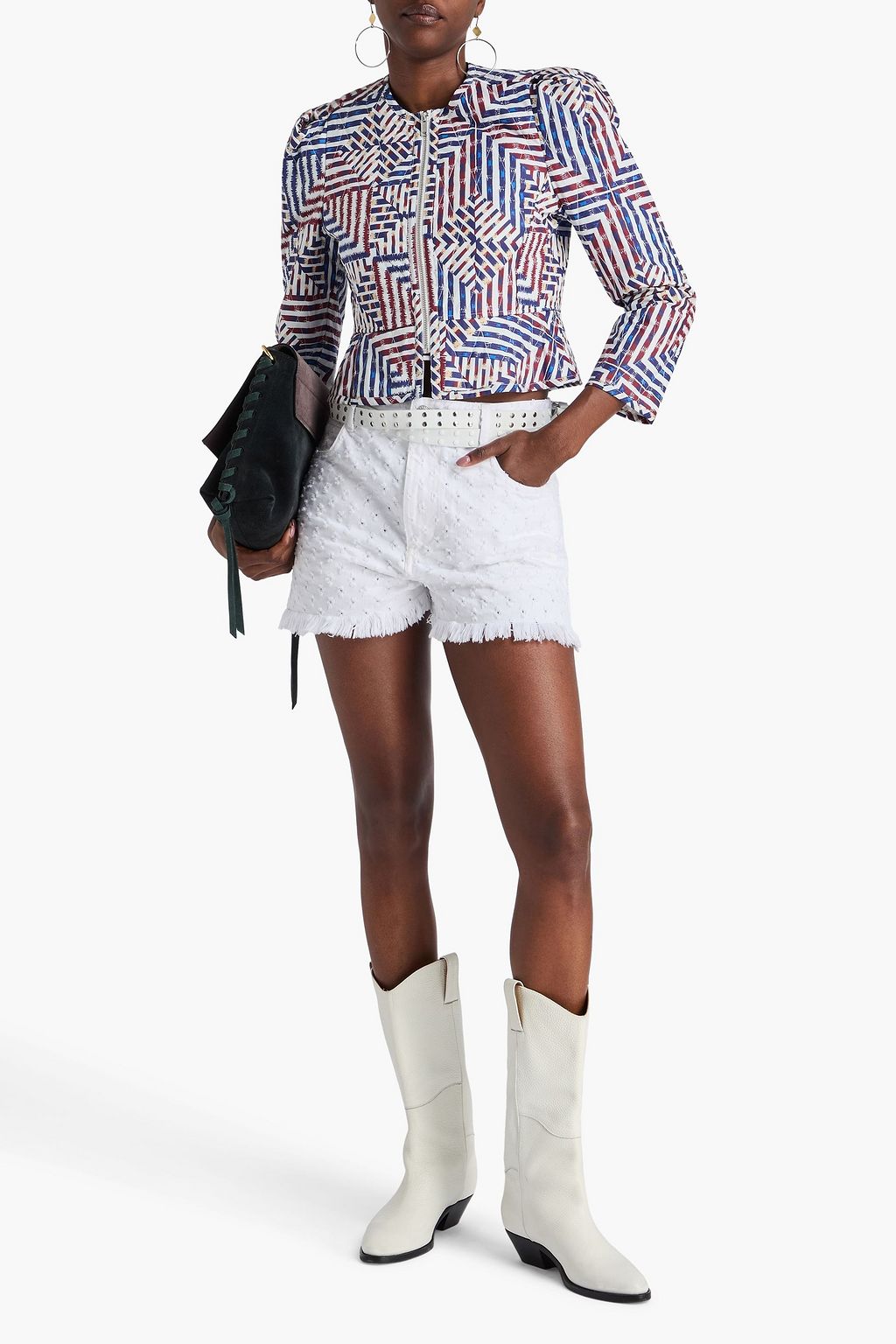 MARANT ÉTOILE 프린트 퀼팅 코튼 페플럼 재킷