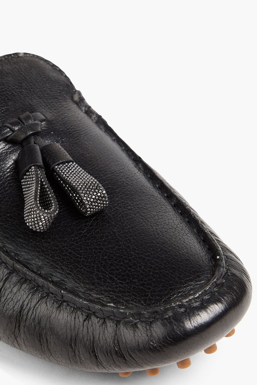 BRUNELLO CUCINELLI Shearling-lined bead-embellished leather slippers