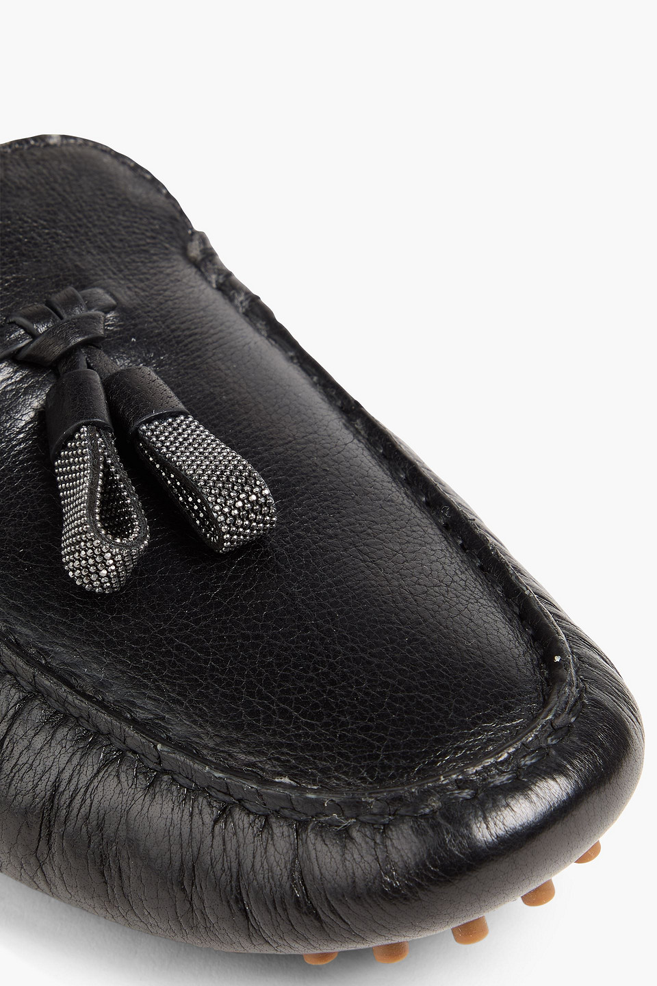 Brunello Cucinelli Slippers Aus Leder Mit Zierperlen Und Shearling-futter In Animal Print