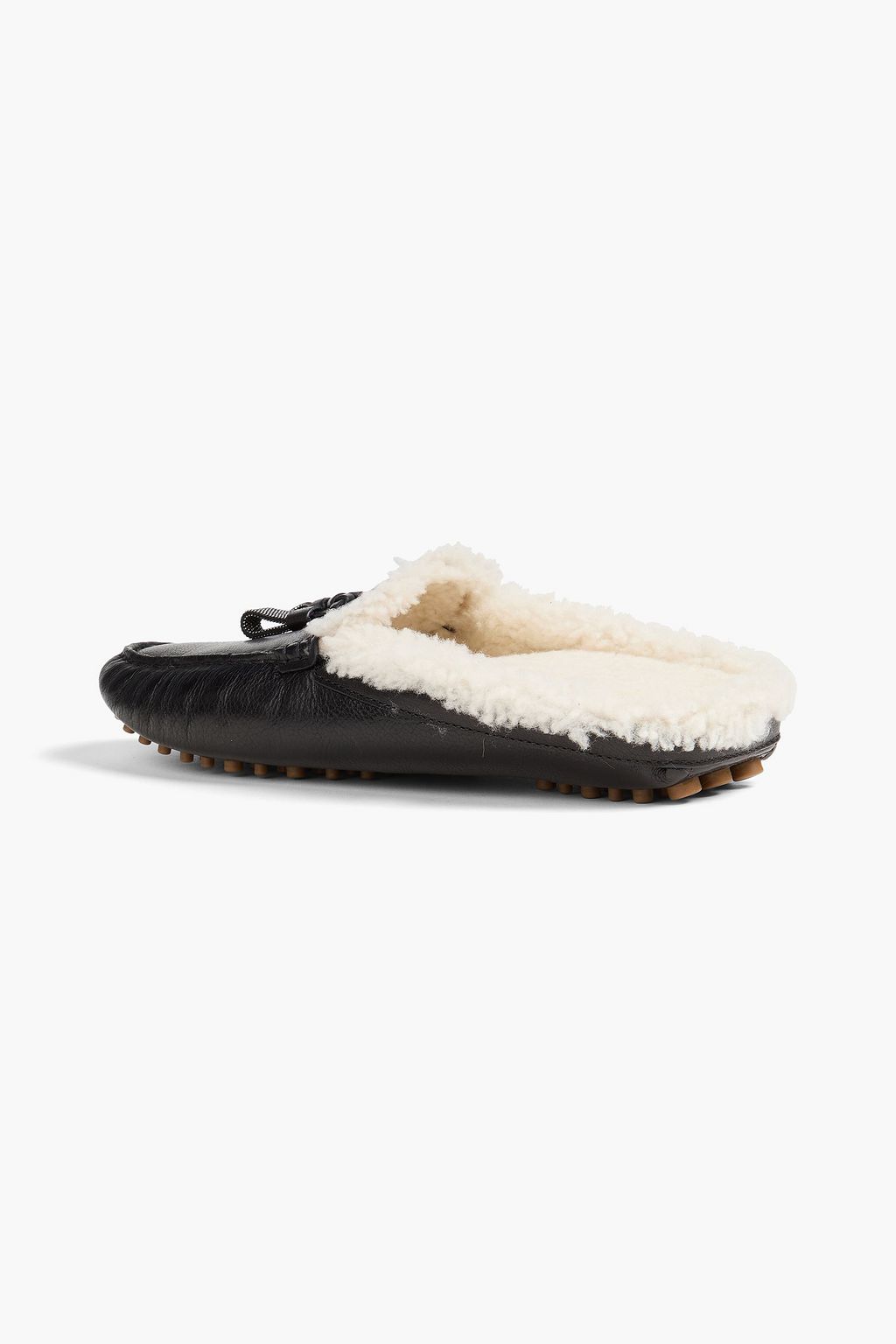 BRUNELLO CUCINELLI Shearling-lined bead-embellished leather slippers