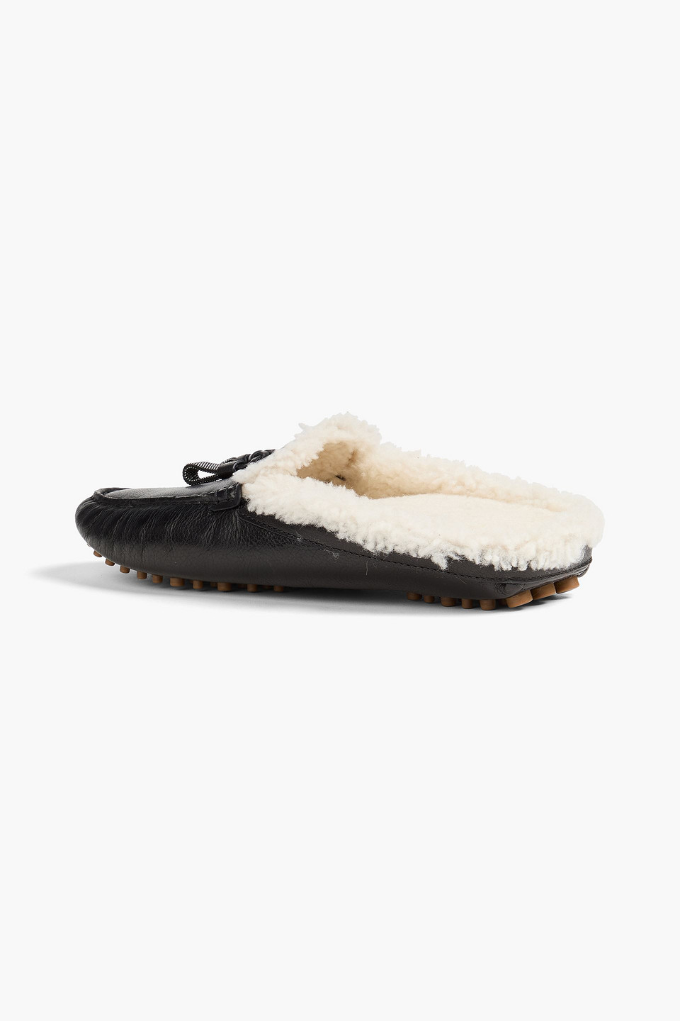 Brunello Cucinelli Slippers Aus Leder Mit Zierperlen Und Shearling-futter In Animal Print