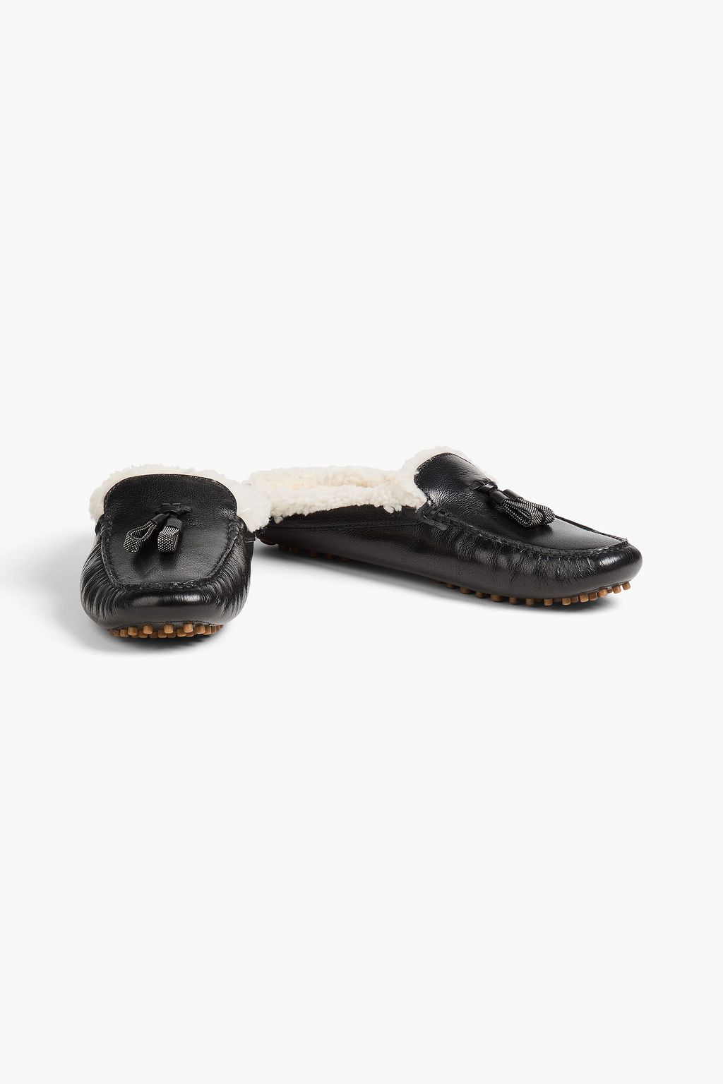 BRUNELLO CUCINELLI Shearling-lined bead-embellished leather slippers
