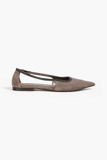 BRUNELLO CUCINELLI 비즈 장식 스웨이드 포인티드 토 플랫