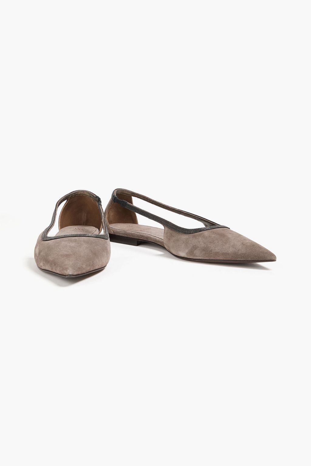 BRUNELLO CUCINELLI Bead-embellished suede point-toe flats