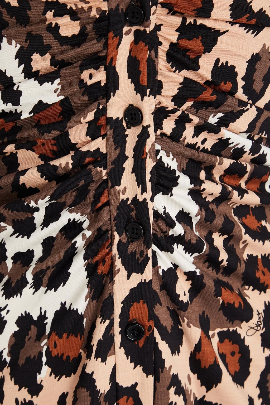 DIANE VON FURSTENBERG ジャージー ミニシャツワンピース ドレープ入り レオパードプリント