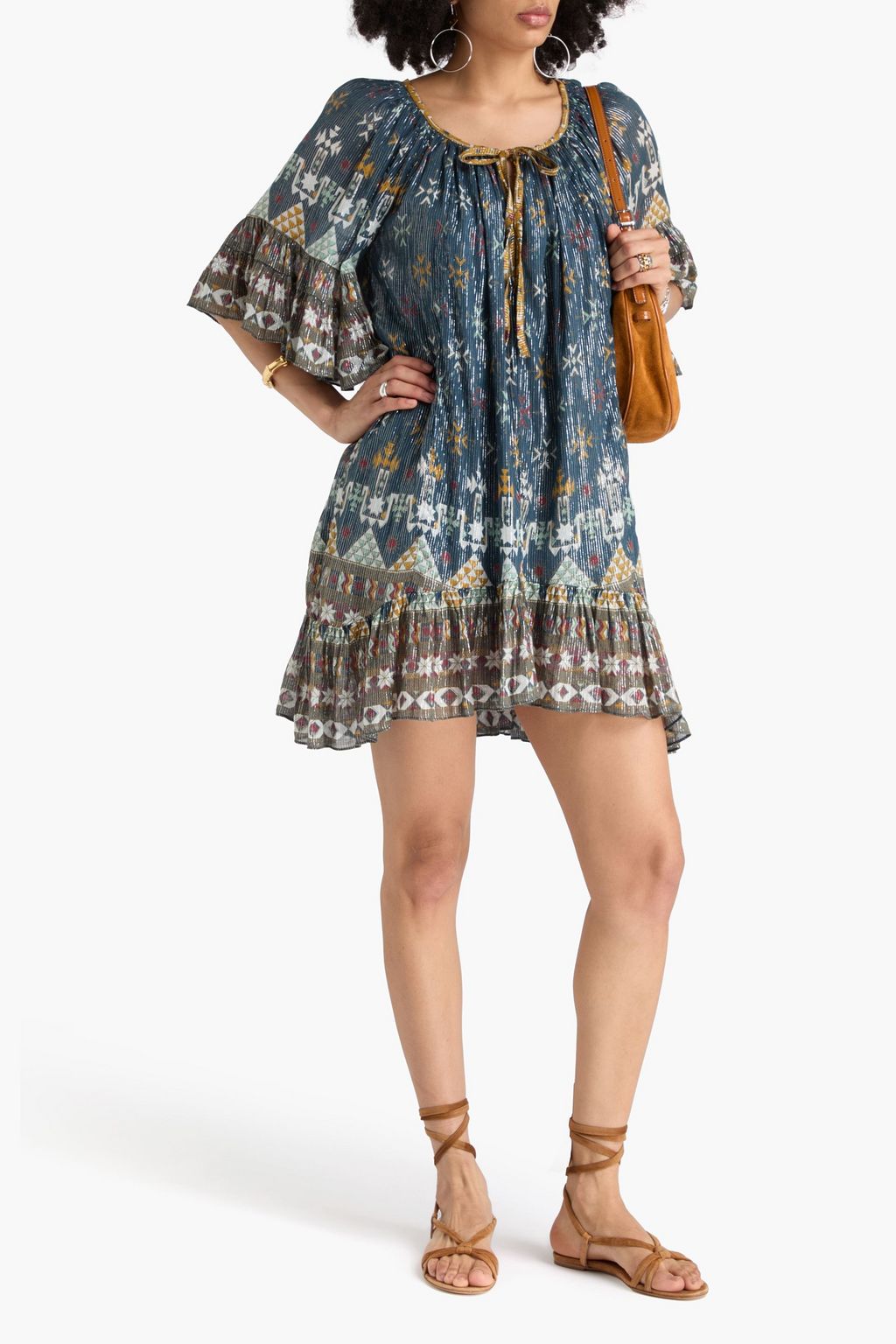 MARANT ÉTOILE コットン混ガーゼ ミニワンピース メタリック プリント入り