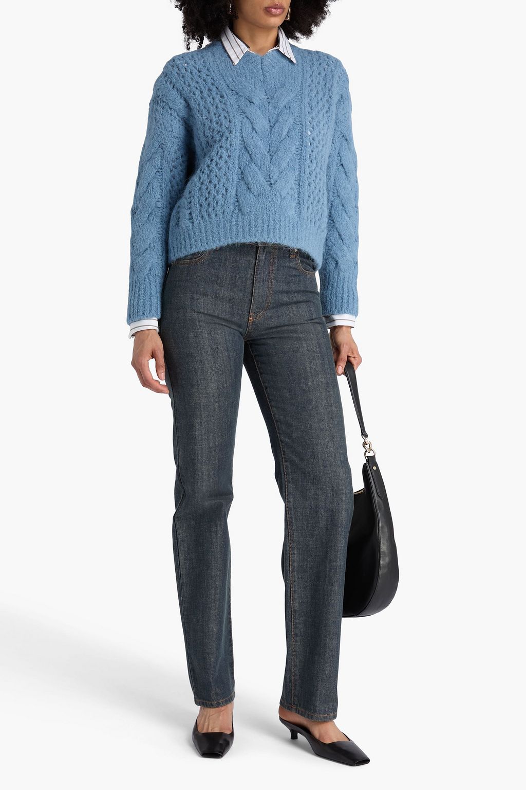 BRUNELLO CUCINELLI Bead-embellished pointelle and cable-knit wool-blend sweater