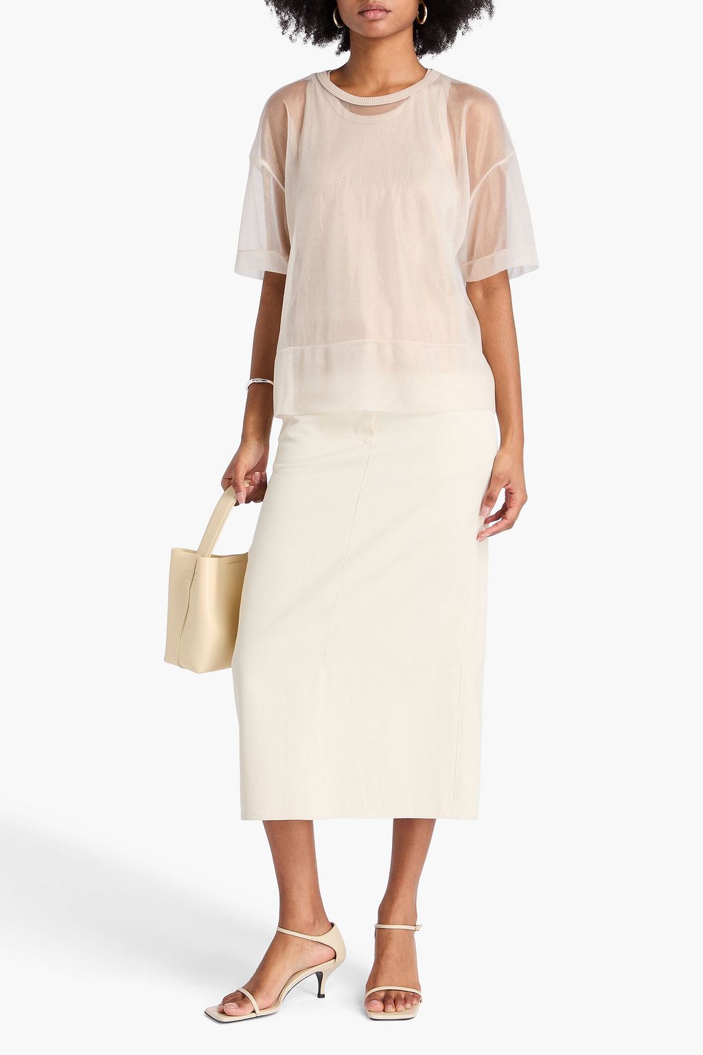 BRUNELLO CUCINELLI 메탈릭 코튼 혼방 오간자 탑