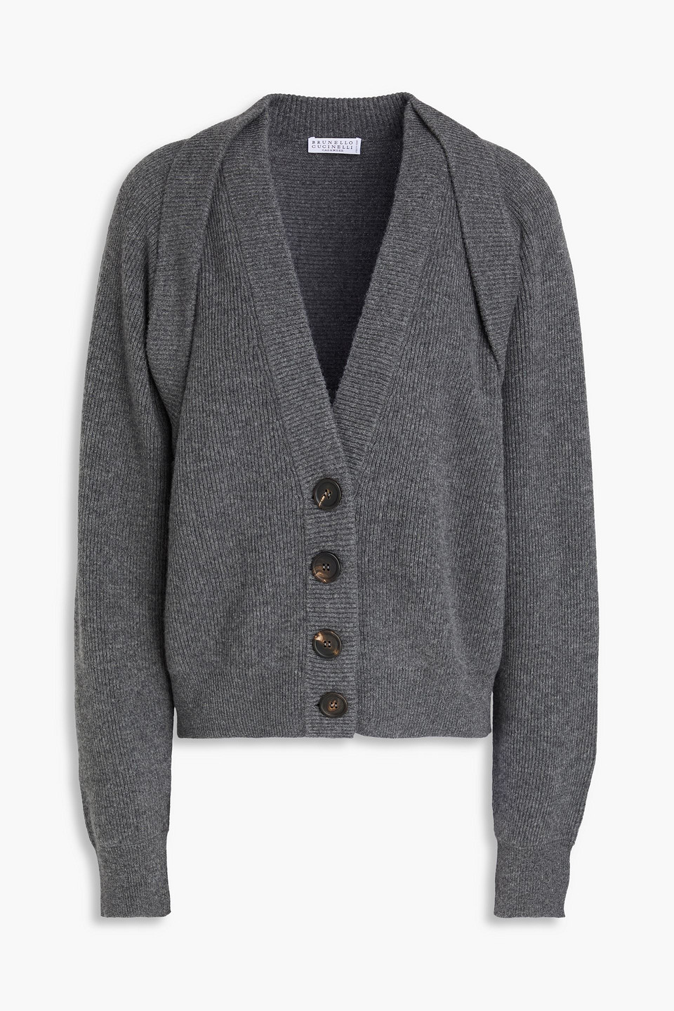 Brunello Cucinelli Ribbed Cashmere Cardigan In Gray