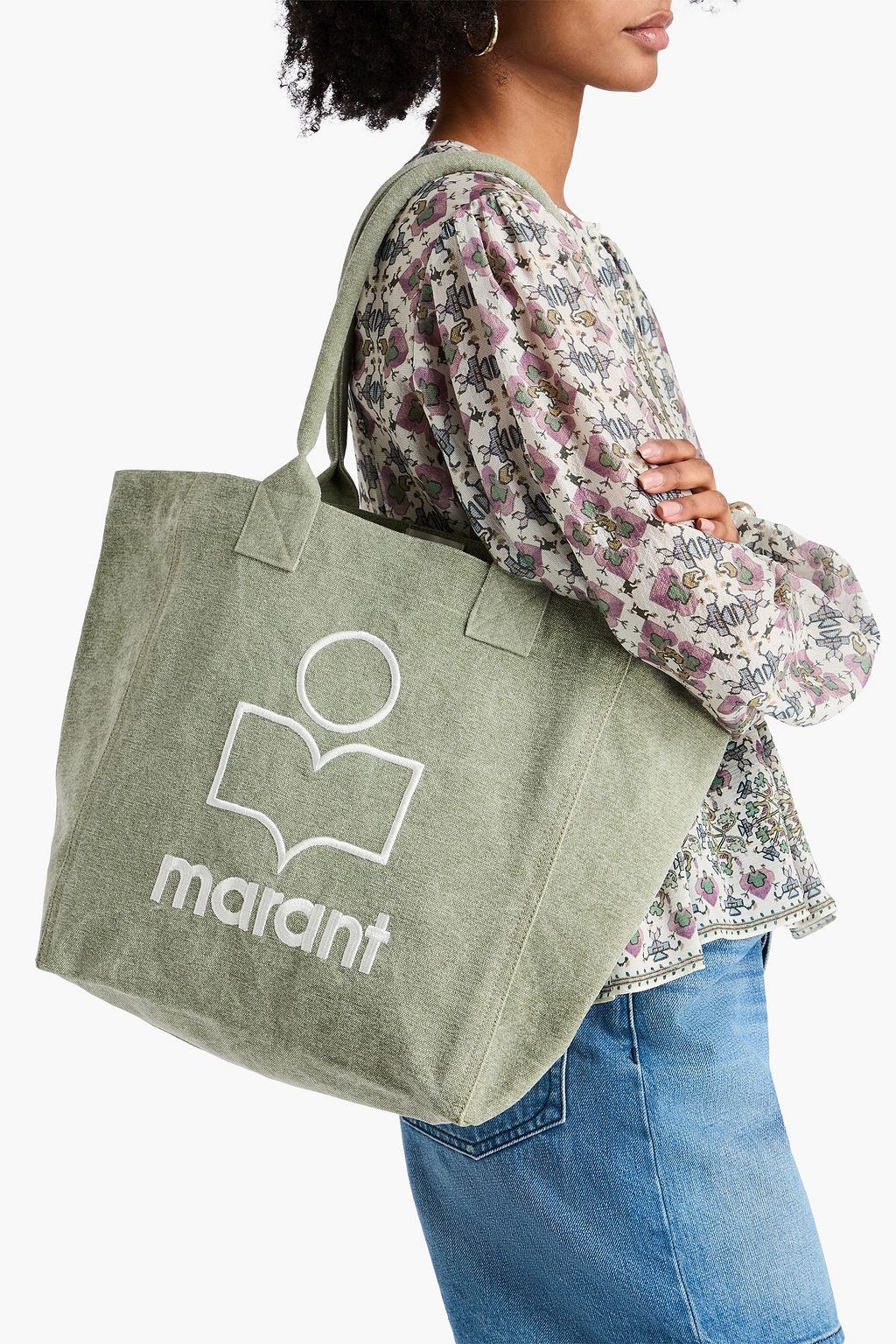 ISABEL MARANT حقيبة يد "ينكي" من قطن الكنفا بتصميم مطرّز