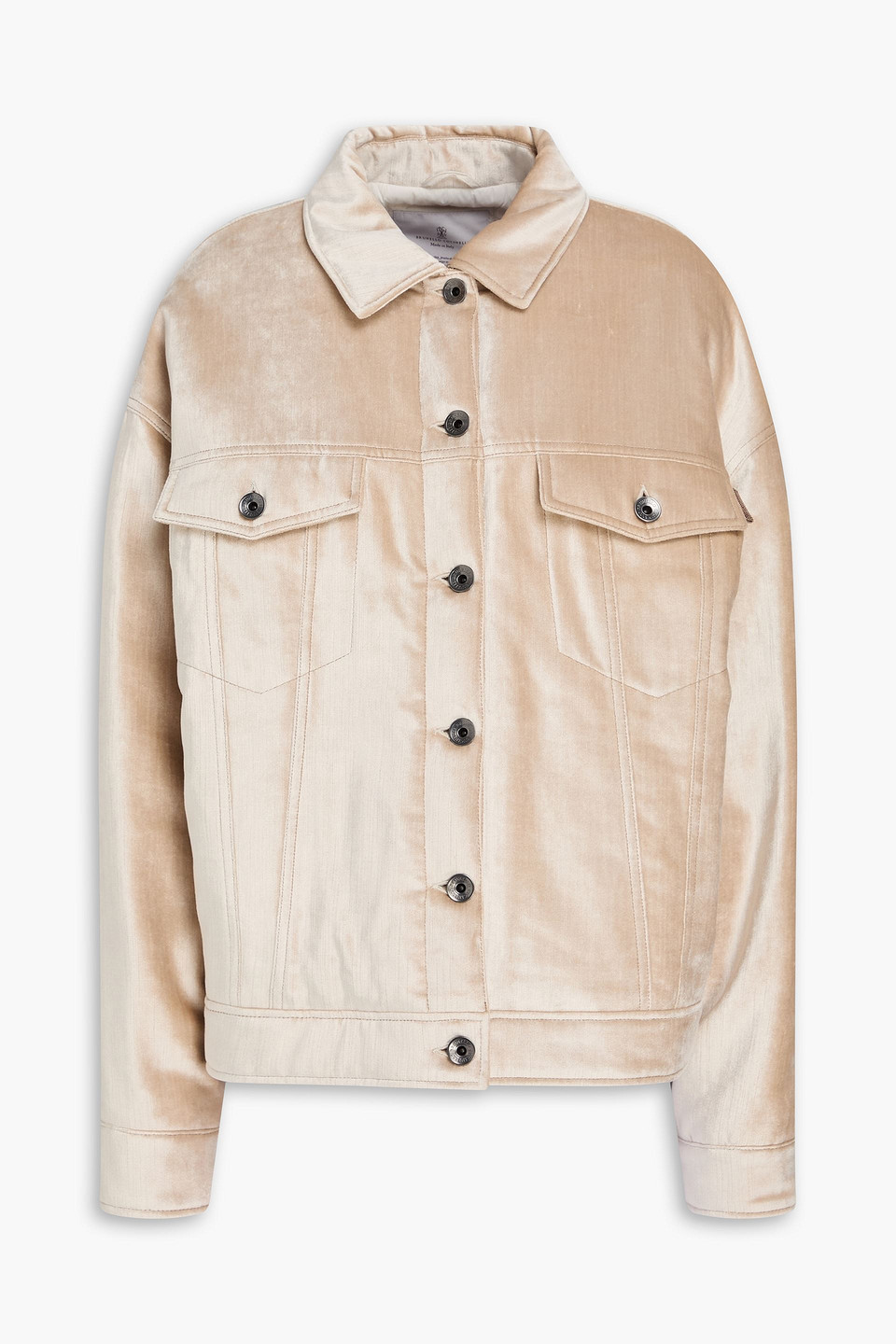 Brunello Cucinelli Bead-embellished Cotton-blend Velvet Jacket In Neutral