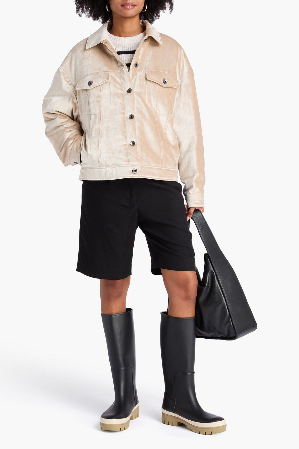 Brunello Cucinelli Bead-embellished Cotton-blend Velvet Jacket In Neutral