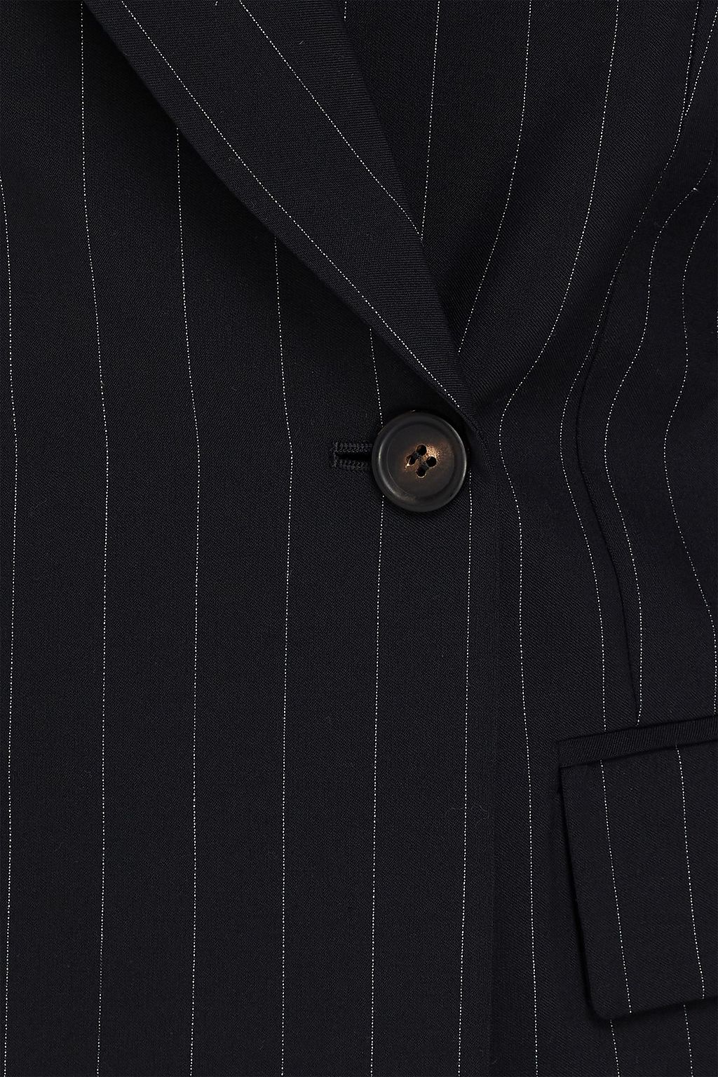 BRUNELLO CUCINELLI Bead-embellished double-breasted pinstriped wool and cotton-blend blazer