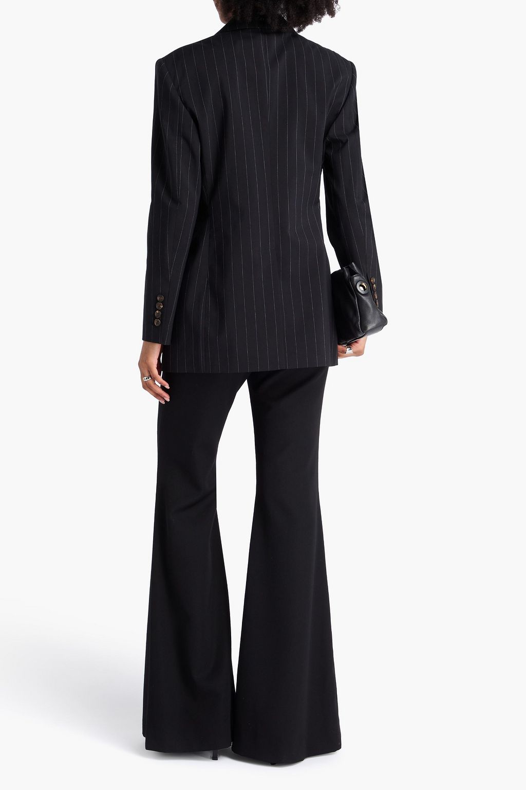 BRUNELLO CUCINELLI Bead-embellished double-breasted pinstriped wool and cotton-blend blazer