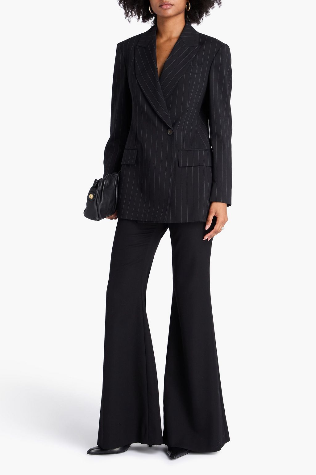 BRUNELLO CUCINELLI Bead-embellished double-breasted pinstriped wool and cotton-blend blazer
