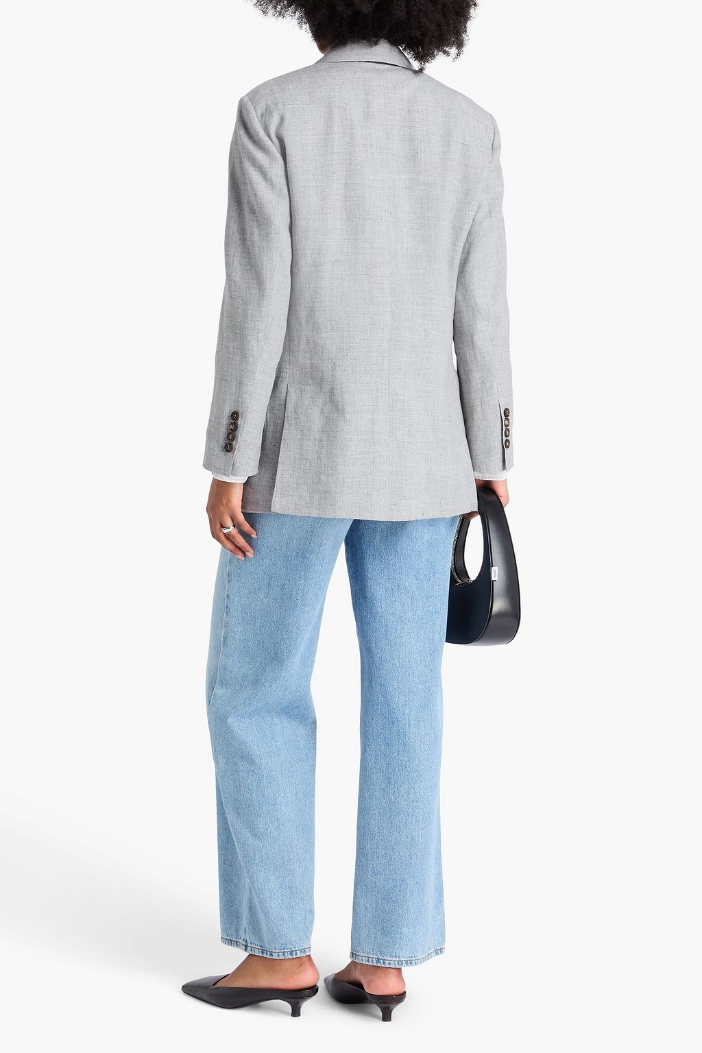 BRUNELLO CUCINELLI リネン&ウール混 ダブルブレストブレザー ビーズ付き