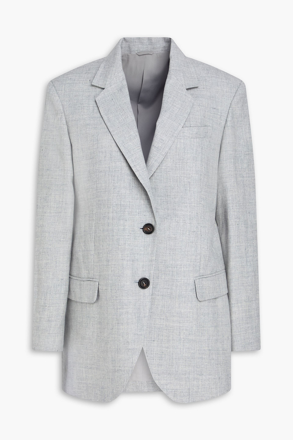 Bead-embellished double-breasted linen and wool-blend blazer