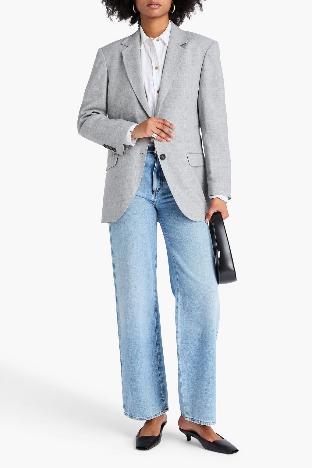BRUNELLO CUCINELLI リネン&ウール混 ダブルブレストブレザー ビーズ付き