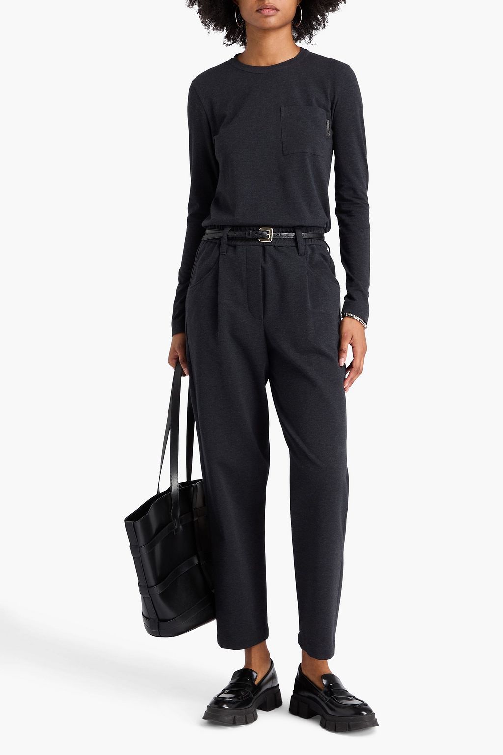 BRUNELLO CUCINELLI Bead-embellished cotton-blend jersey top