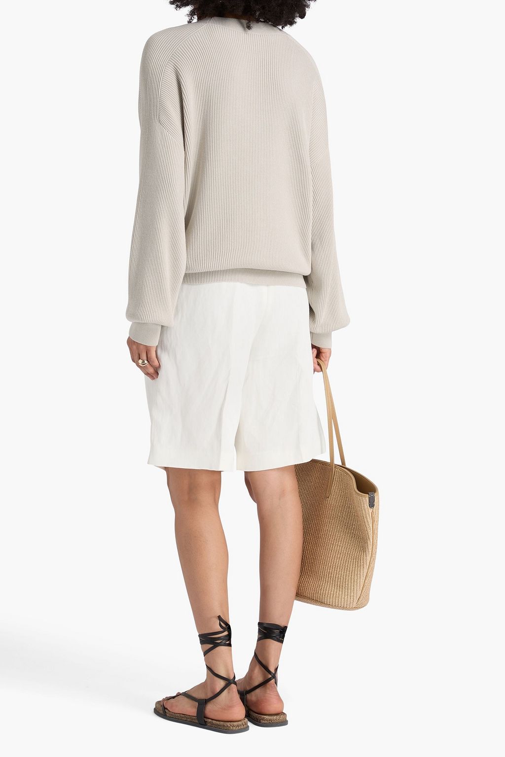 BRUNELLO CUCINELLI Bead-embellished ribbed cotton sweater