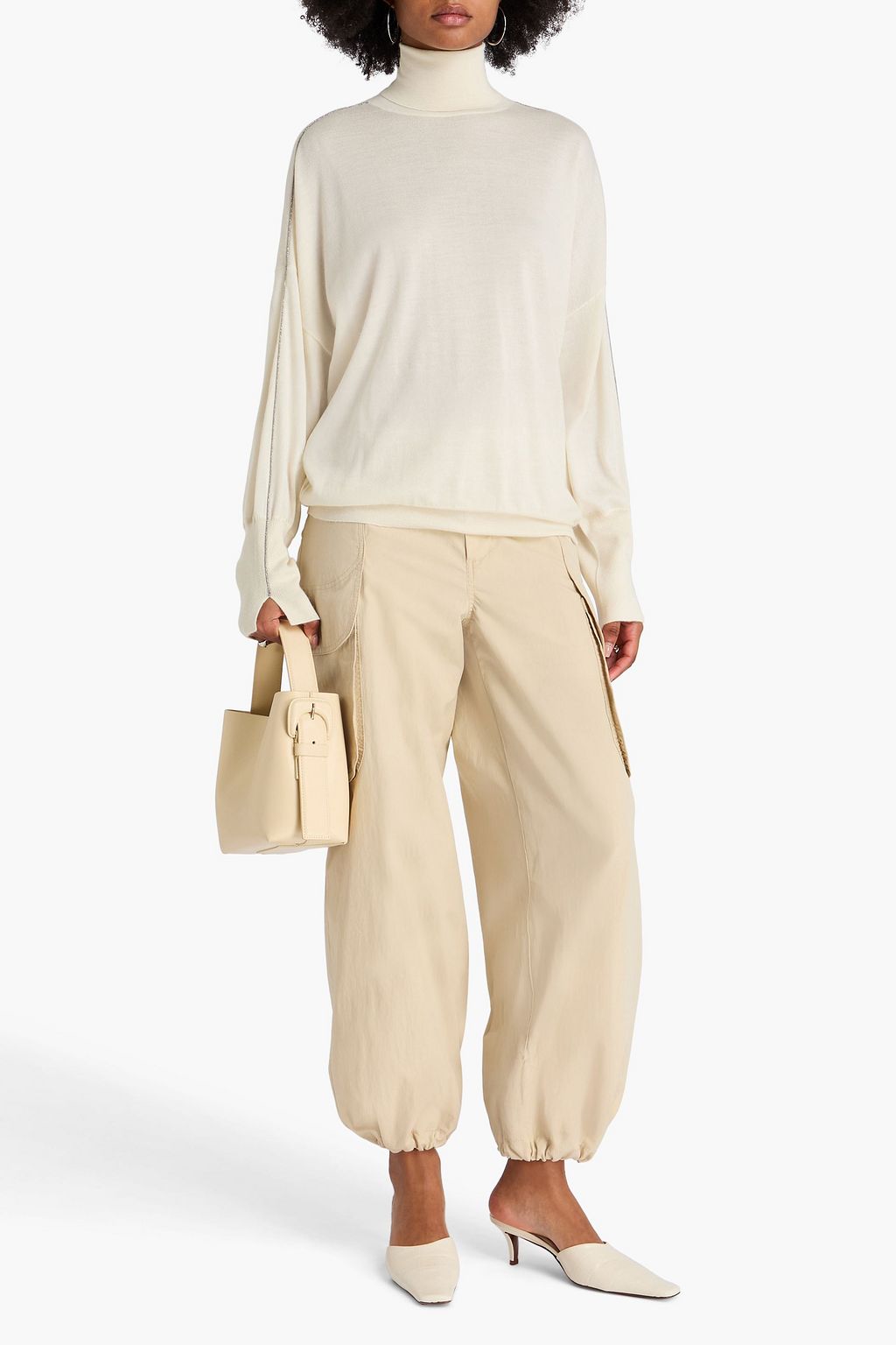 BRUNELLO CUCINELLI カシミヤ&シルク混 タートルネックセーター ビーズ付き