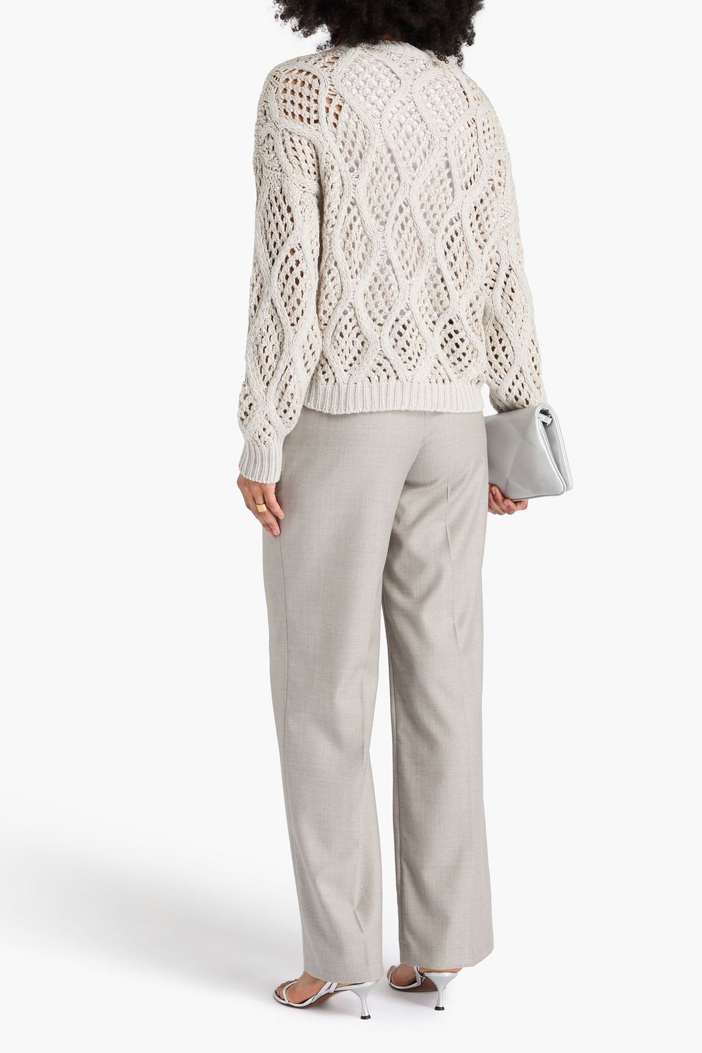 BRUNELLO CUCINELLI Sequin-embellished open-knit cashmere sweater