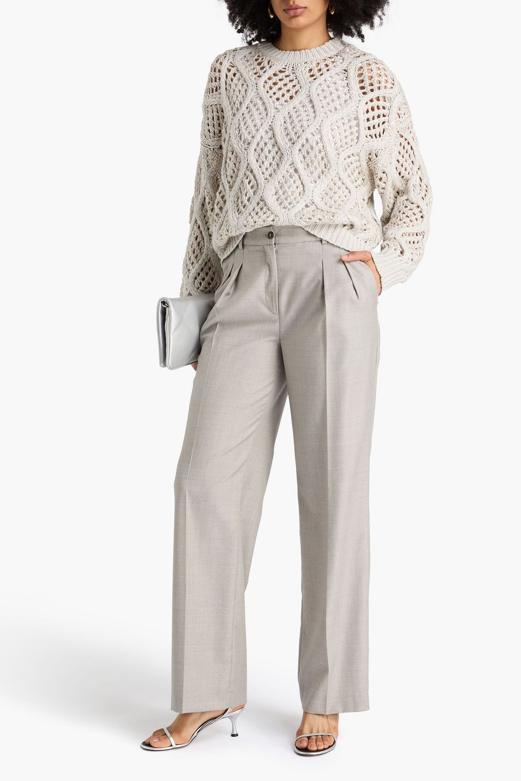 BRUNELLO CUCINELLI Sequin-embellished open-knit cashmere sweater