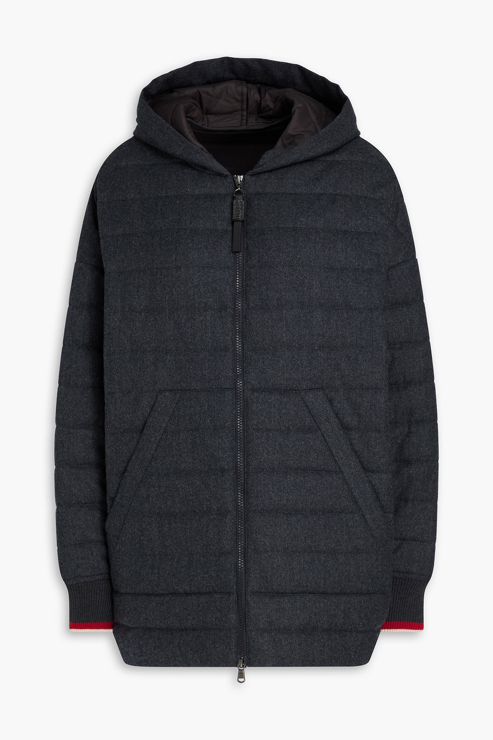 Brunello Cucinelli Bead-embellished Quilted Wool-felt Hooded Jacket In Gray