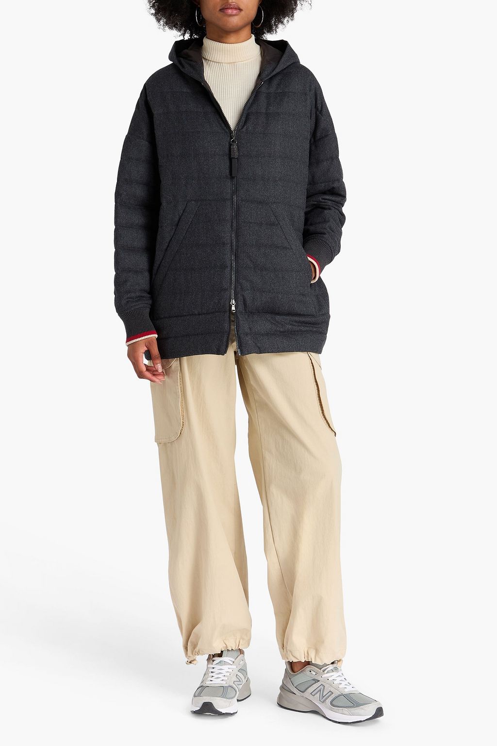 BRUNELLO CUCINELLI Bead-embellished quilted wool-felt hooded jacket