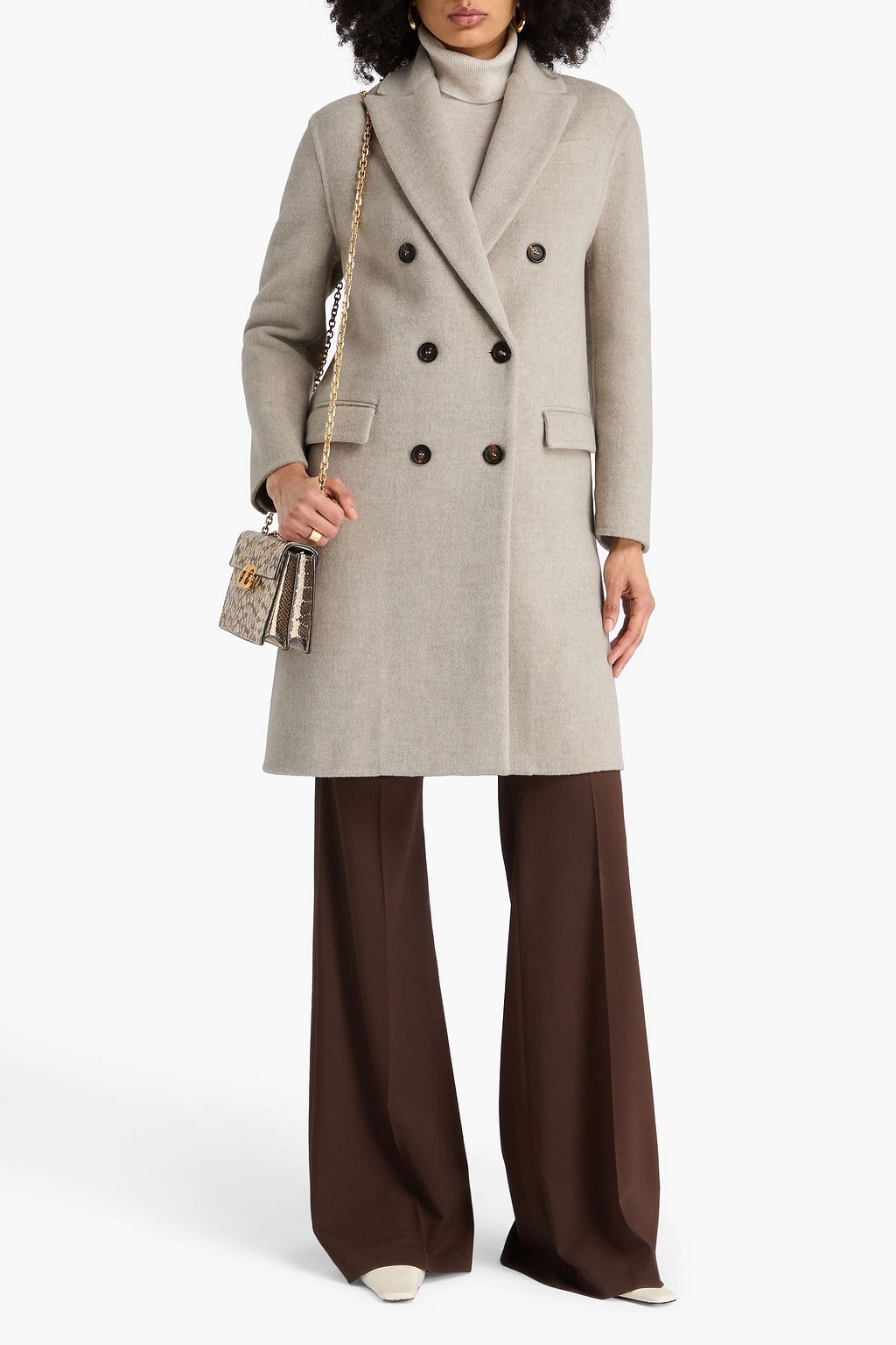 BRUNELLO CUCINELLI Bead-embellished double-breasted wool and cashmere-blend coat