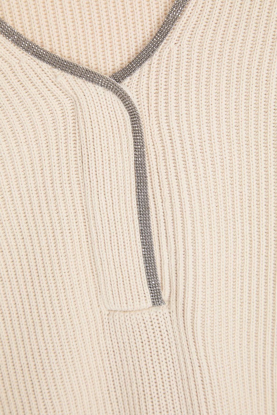 Brunello Cucinelli Bead-embellished Ribbed Cotton Sweater In Multi