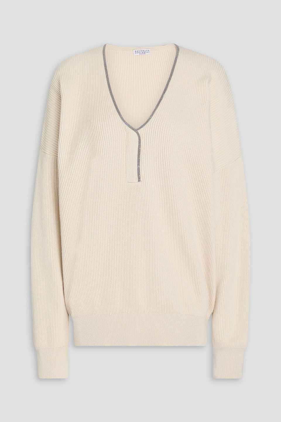 Brunello Cucinelli Bead-embellished Ribbed Cotton Sweater In Multi