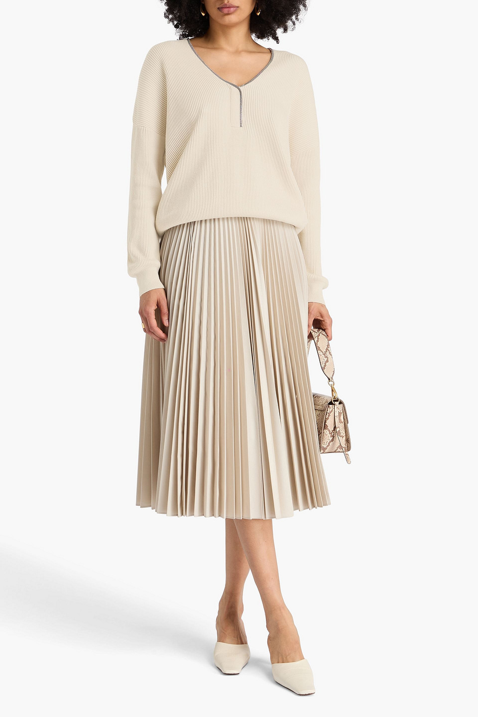 Brunello Cucinelli Bead-embellished Ribbed Cotton Sweater In Multi
