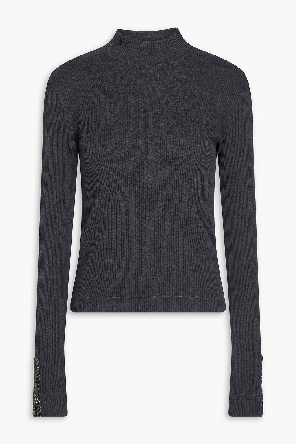 Brunello Cucinelli Bead-embellished Cotton-jersey Top In Blue