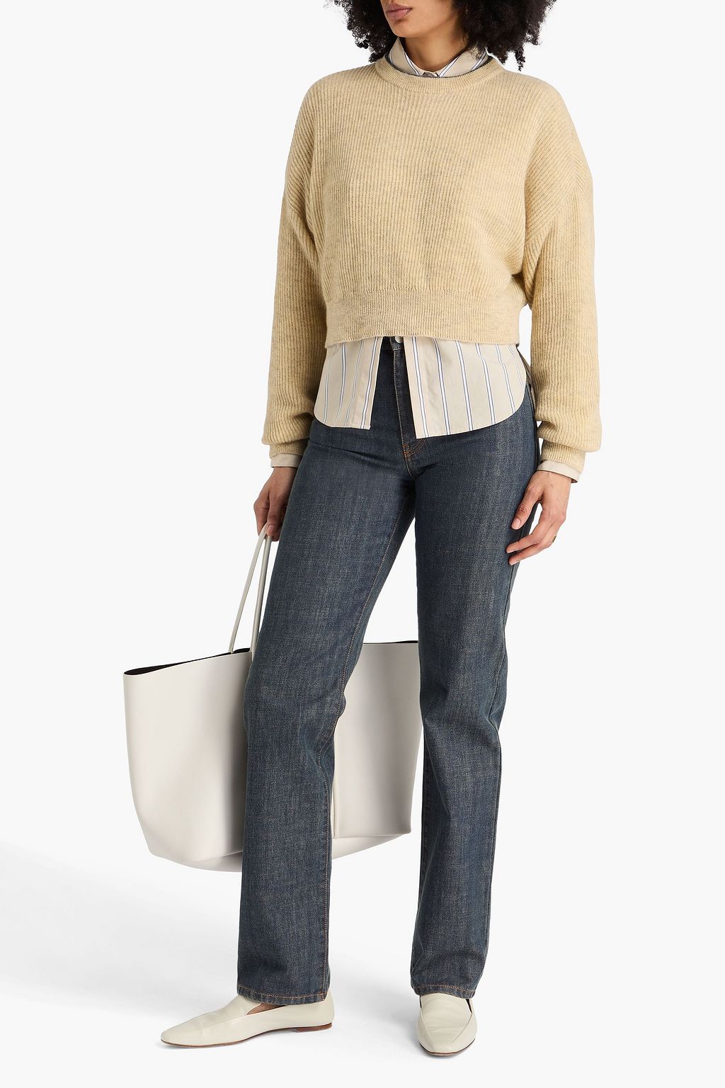 BRUNELLO CUCINELLI Bead-embellished cropped mohair-blend sweater