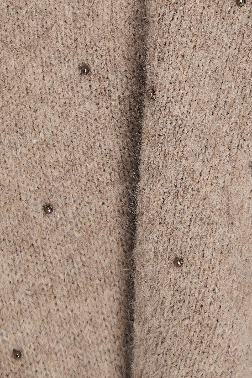 Brunello Cucinelli Cropped Bead-embellished Wool-blend Turtleneck Sweater In Brown