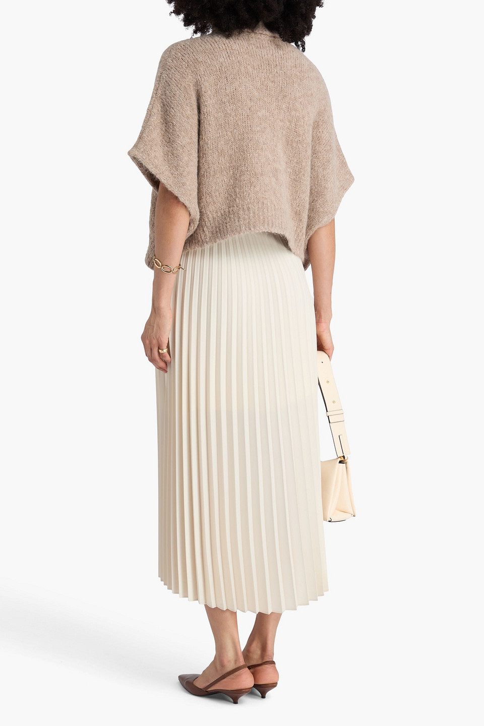 Brunello Cucinelli Cropped Bead-embellished Wool-blend Turtleneck Sweater In Brown