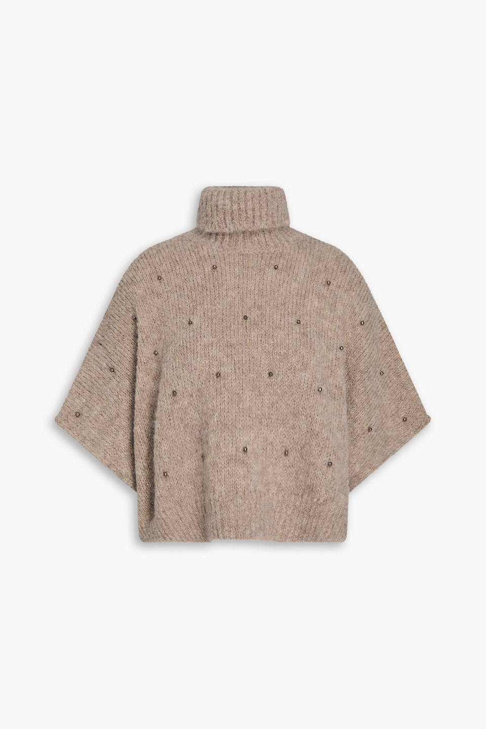 Brunello Cucinelli Cropped Bead-embellished Wool-blend Turtleneck Sweater In Brown