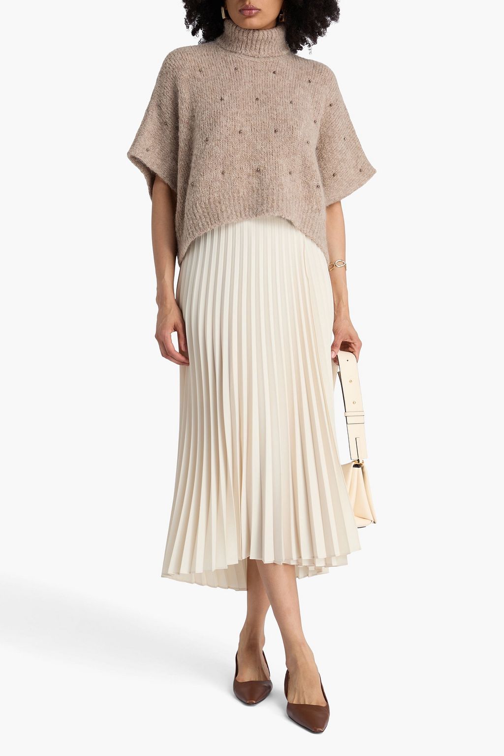 BRUNELLO CUCINELLI ウール混 クロップド タートルネックセーター ビーズ付き