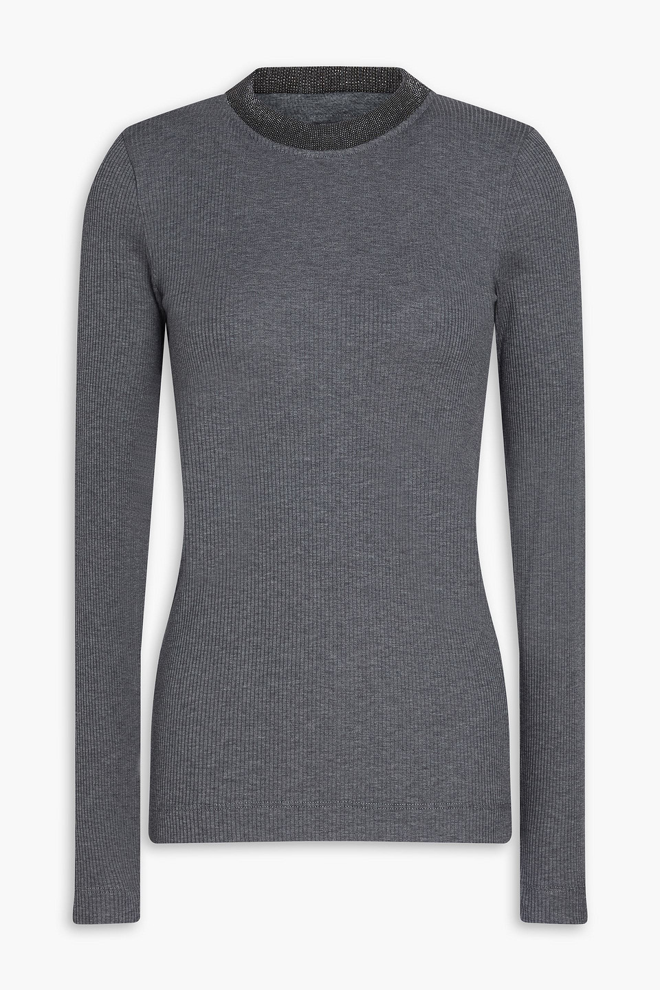 Brunello Cucinelli Comfort Cotton Ribbed Jersey T-shirt With Precious Collar In Animal Print