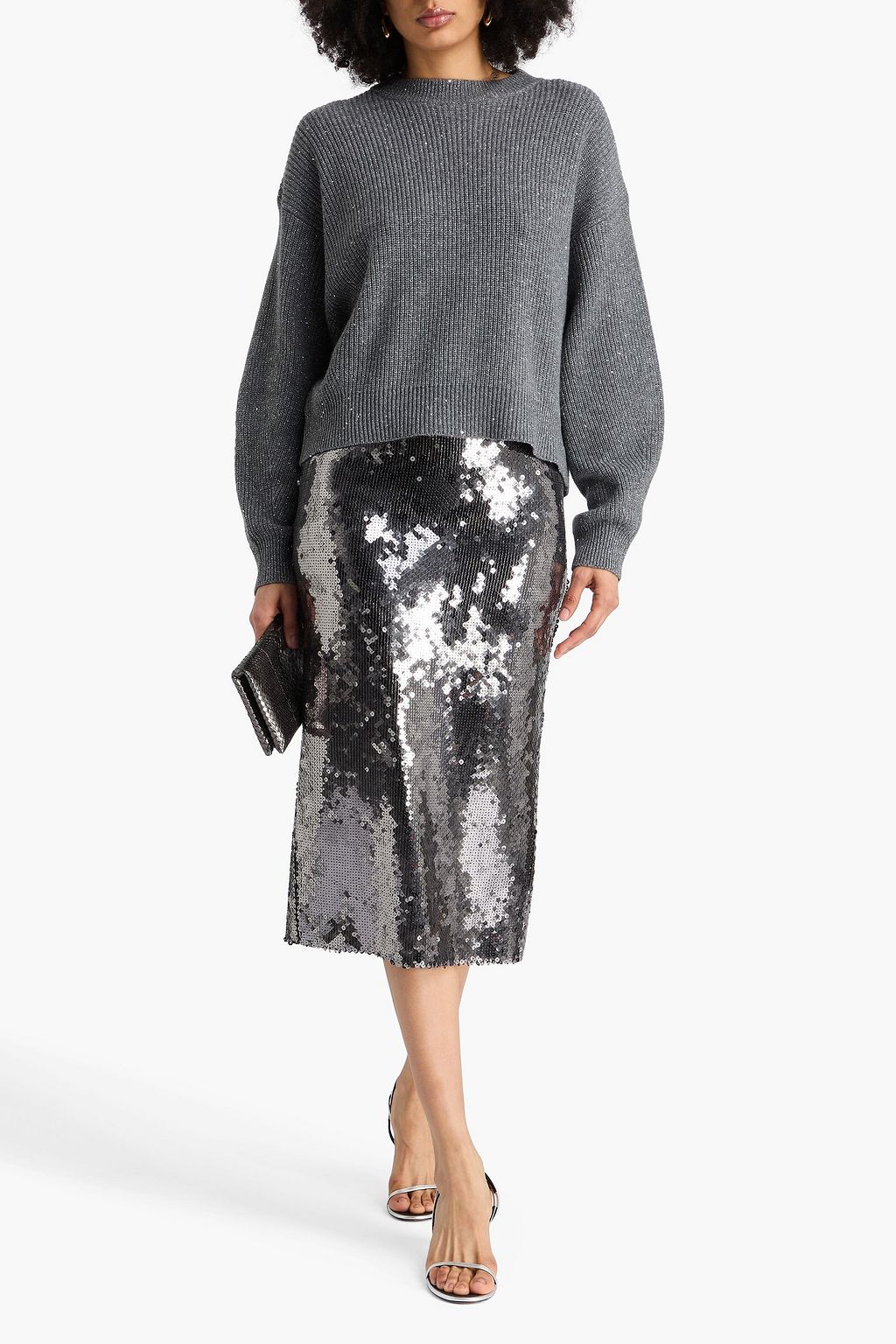 BRUNELLO CUCINELLI Sequin-embellished metallic knitted sweater