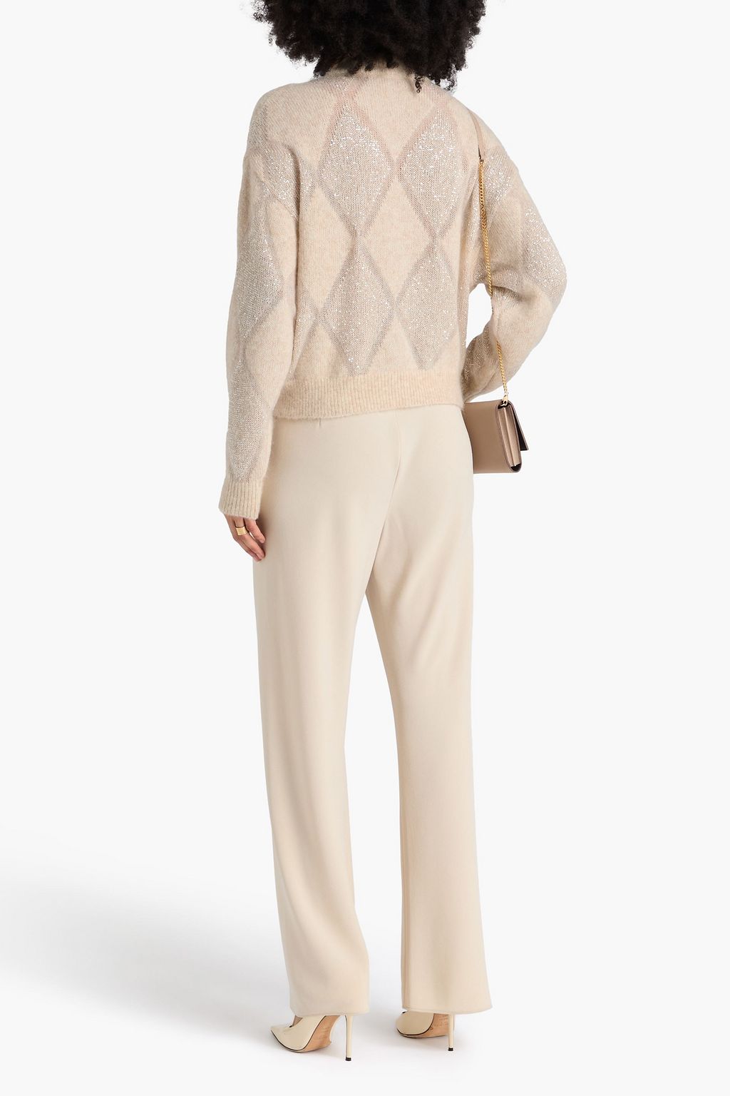 BRUNELLO CUCINELLI Sequin-embellished argyle wool and mohair-blend turtleneck sweater
