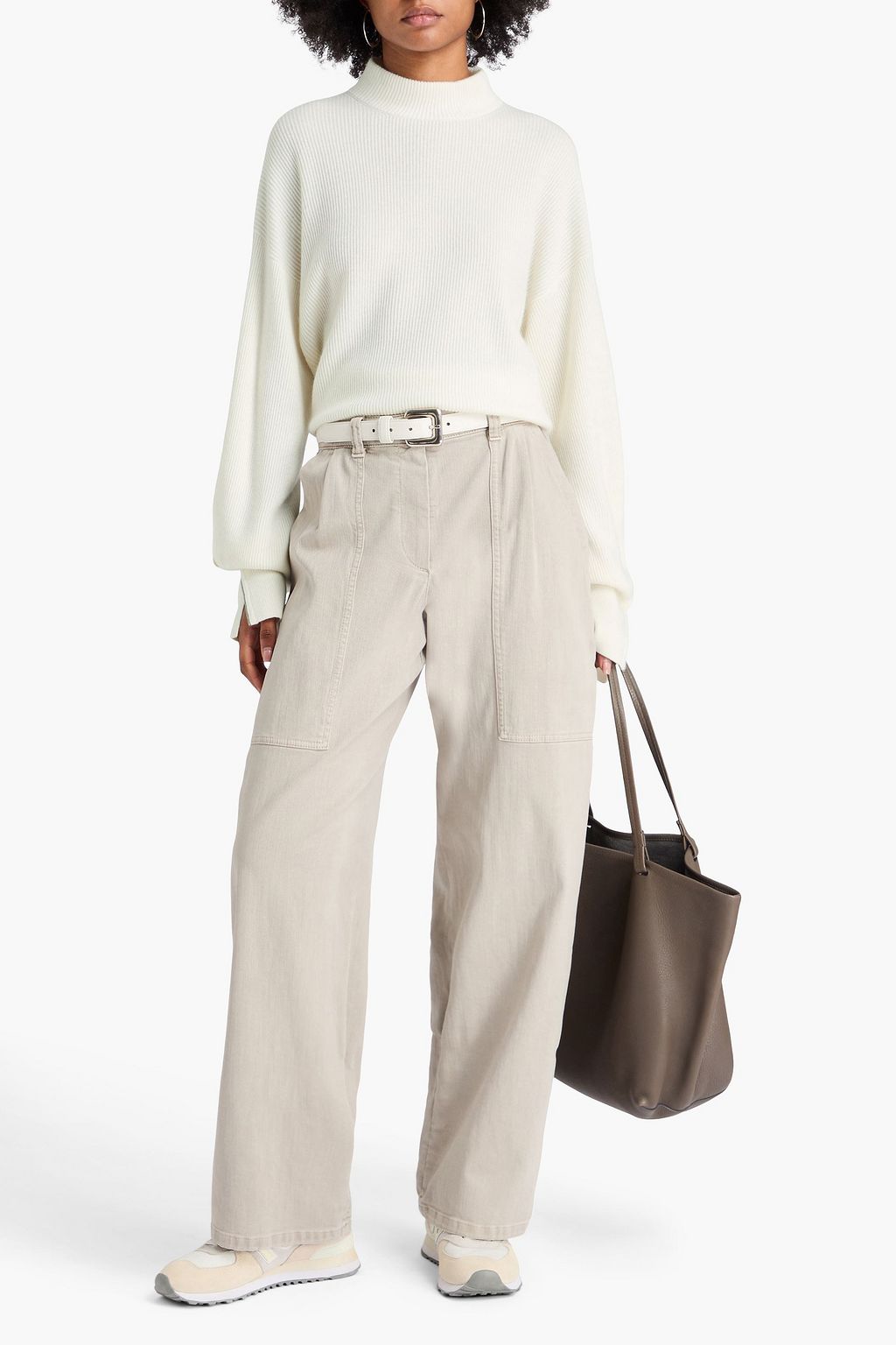 BRUNELLO CUCINELLI Rollkragenpullover aus geripptem Kaschmir mit Zierperlen