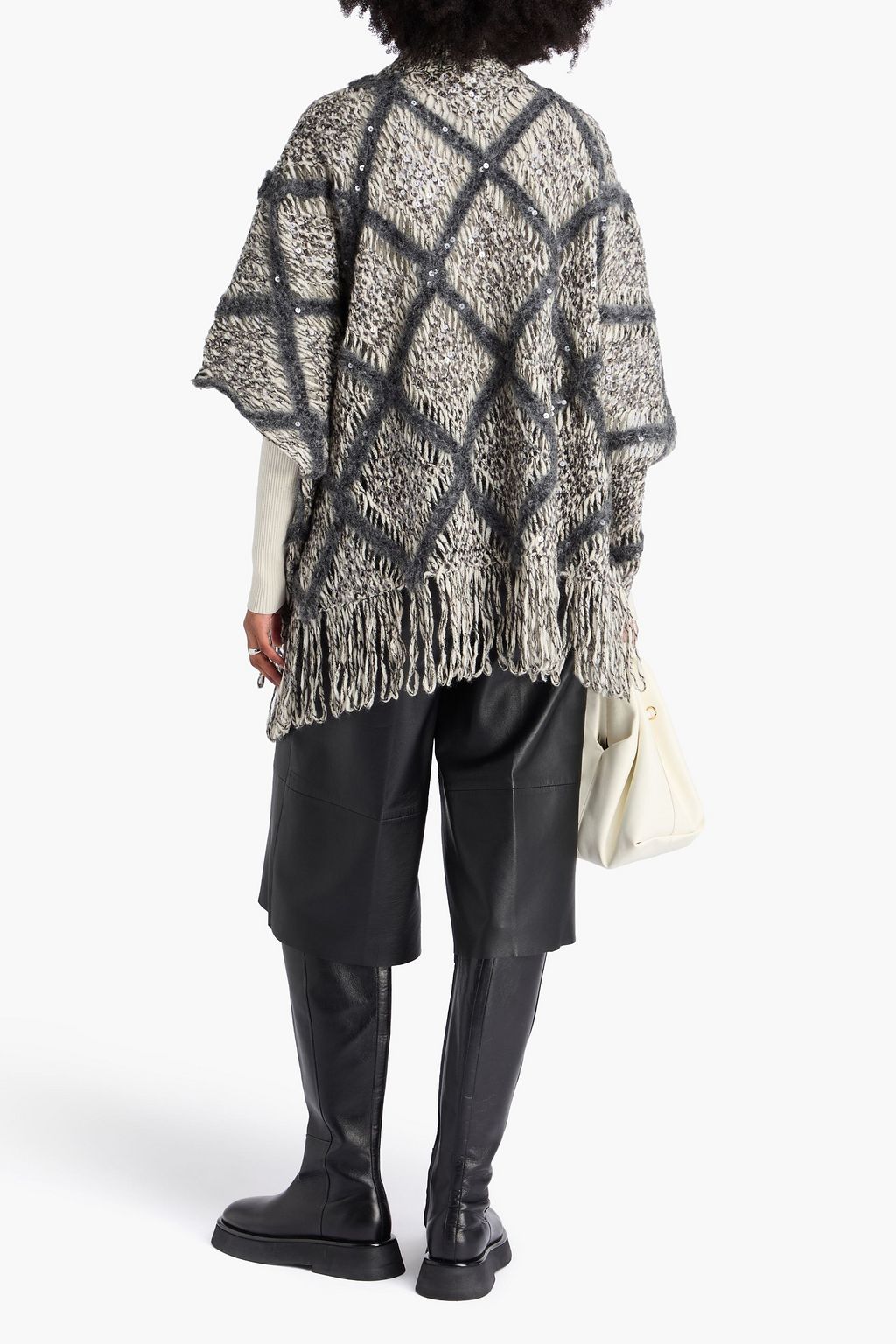 BRUNELLO CUCINELLI オープンニット ウール混 タートルネックセーター スパンコール付き