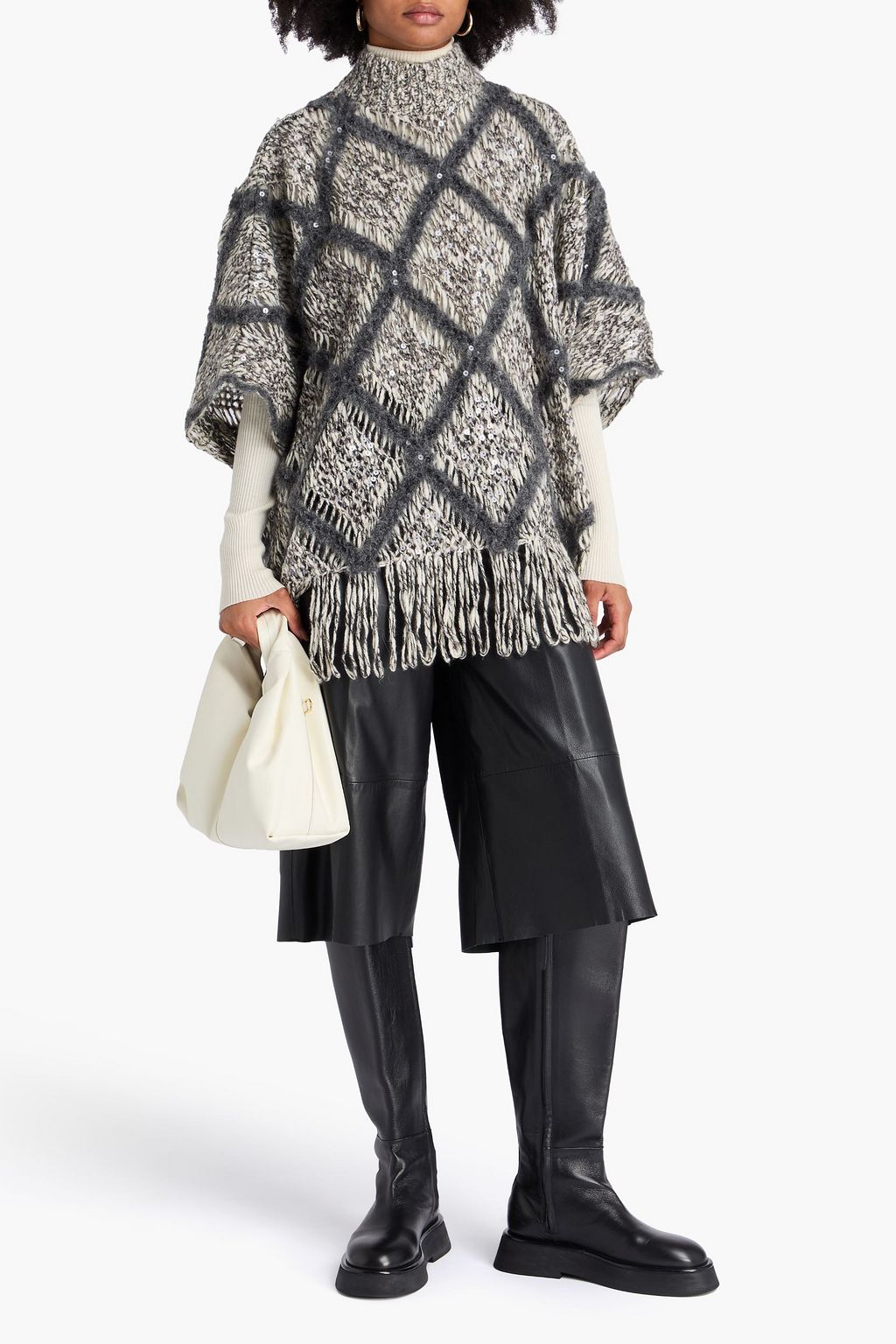 BRUNELLO CUCINELLI オープンニット ウール混 タートルネックセーター スパンコール付き
