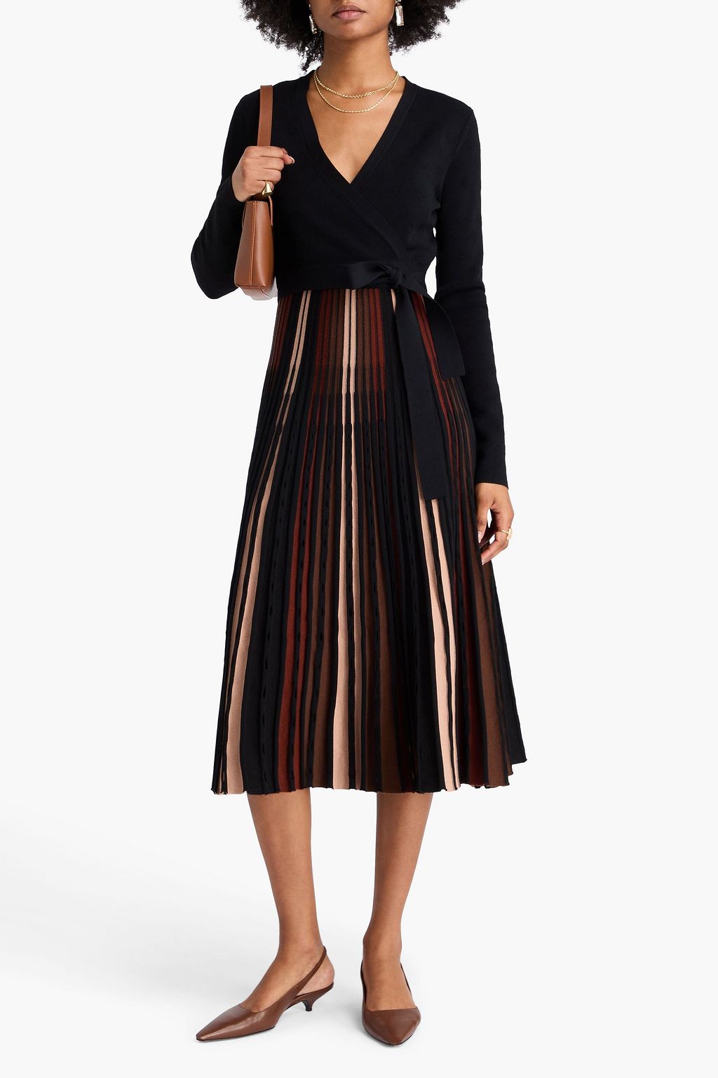 DIANE VON FURSTENBERG Ollie wrap-effect striped ribbed and jacquard-knit midi dress