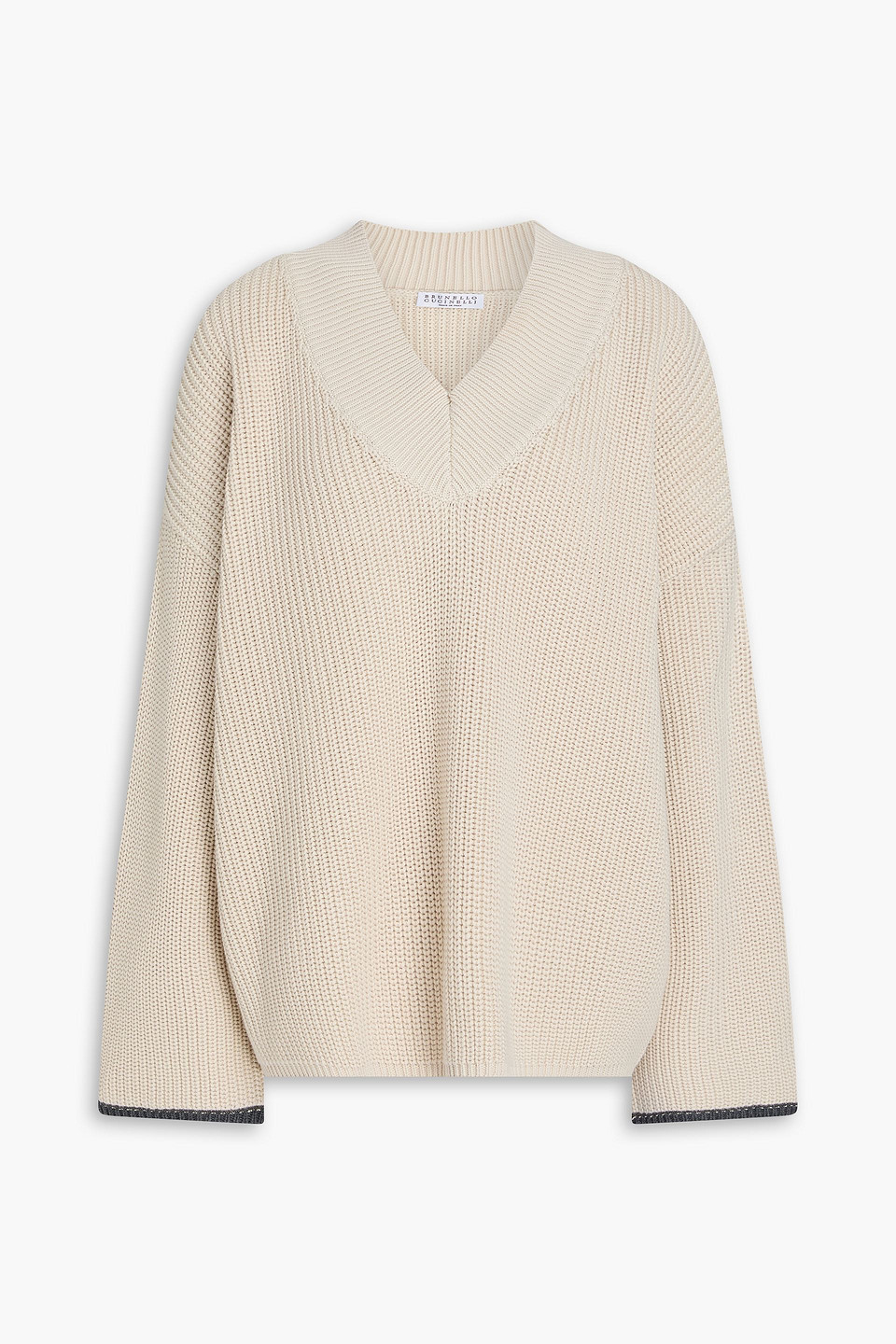 Bead-embellished ribbed cotton sweater